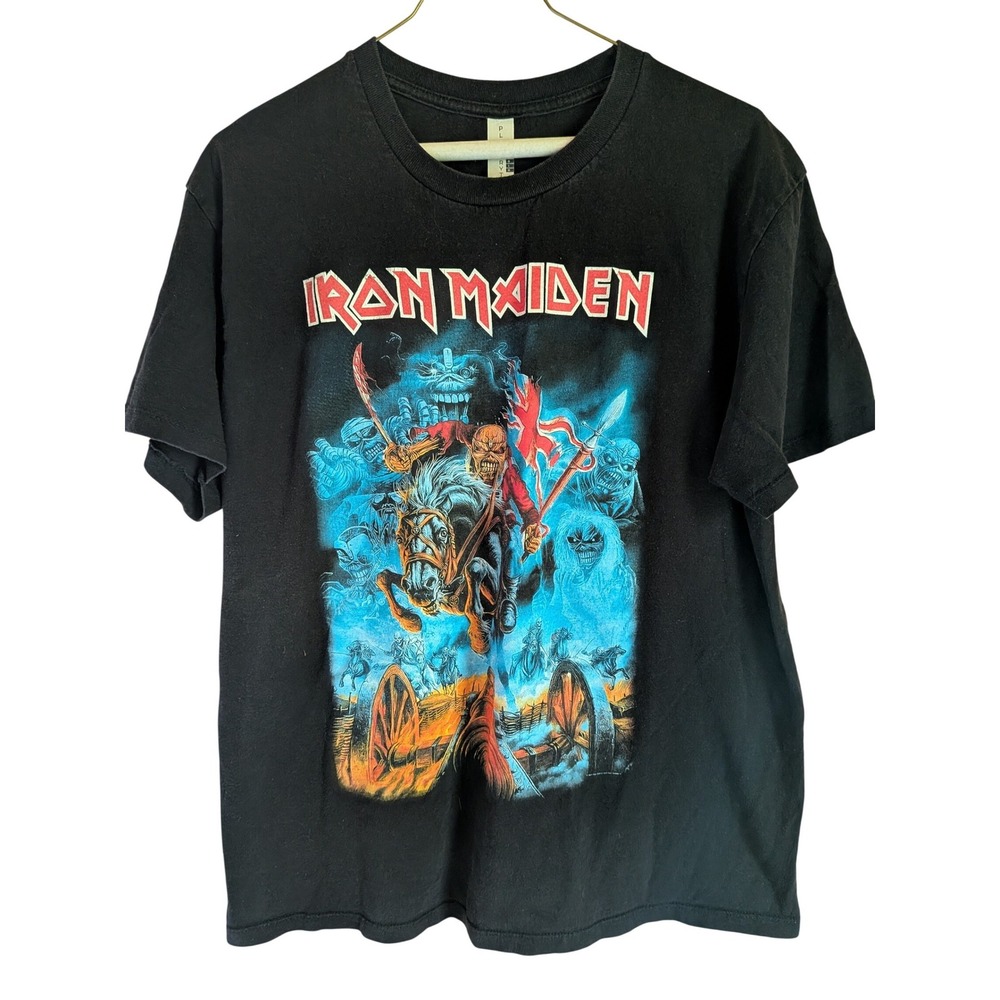 Iron Maiden Trooper Skeleton Graphic T-Shirt Mens L Heavy Metal Rock Band Tee
